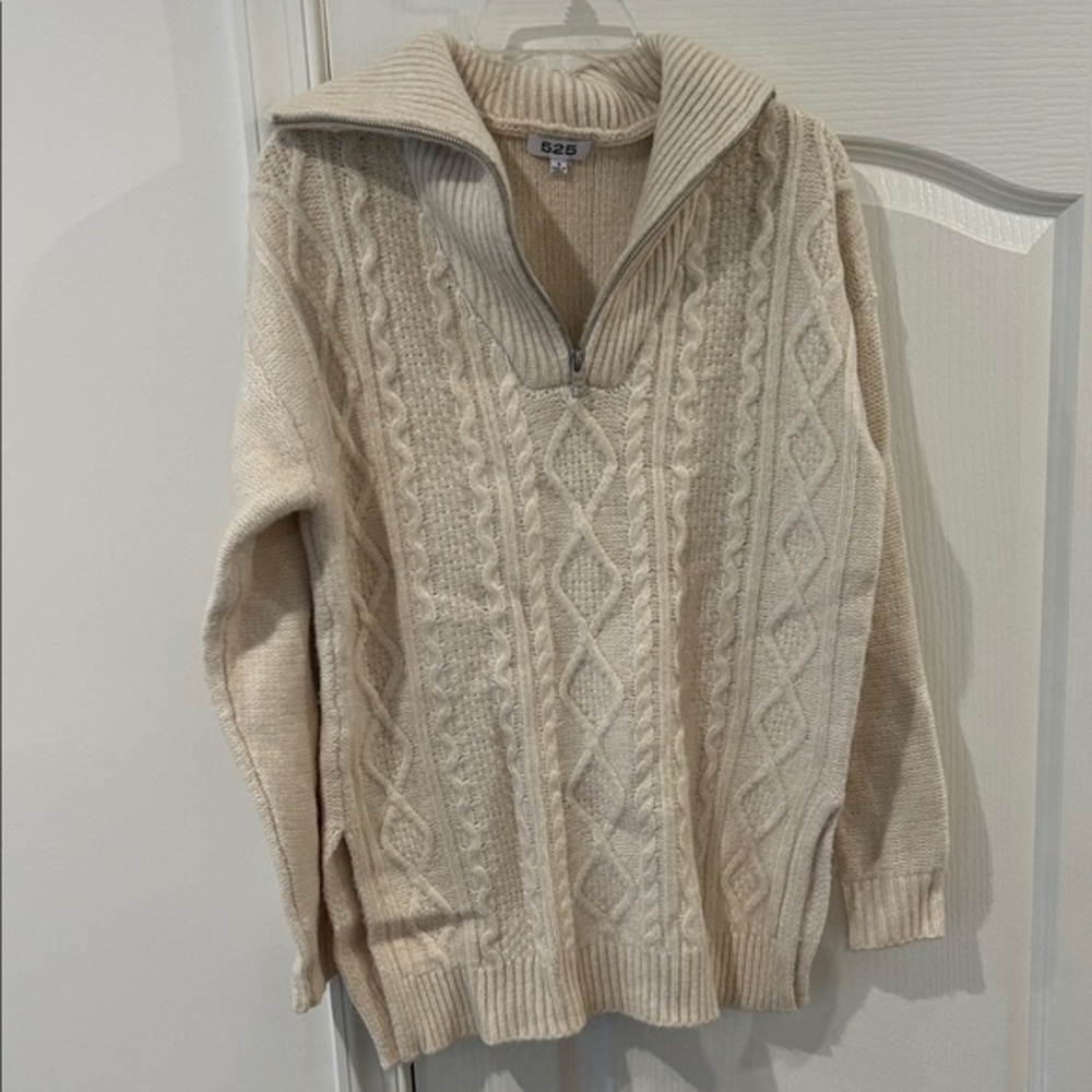 525 America Men's Zip Up Cable Knit Sweater - Cream